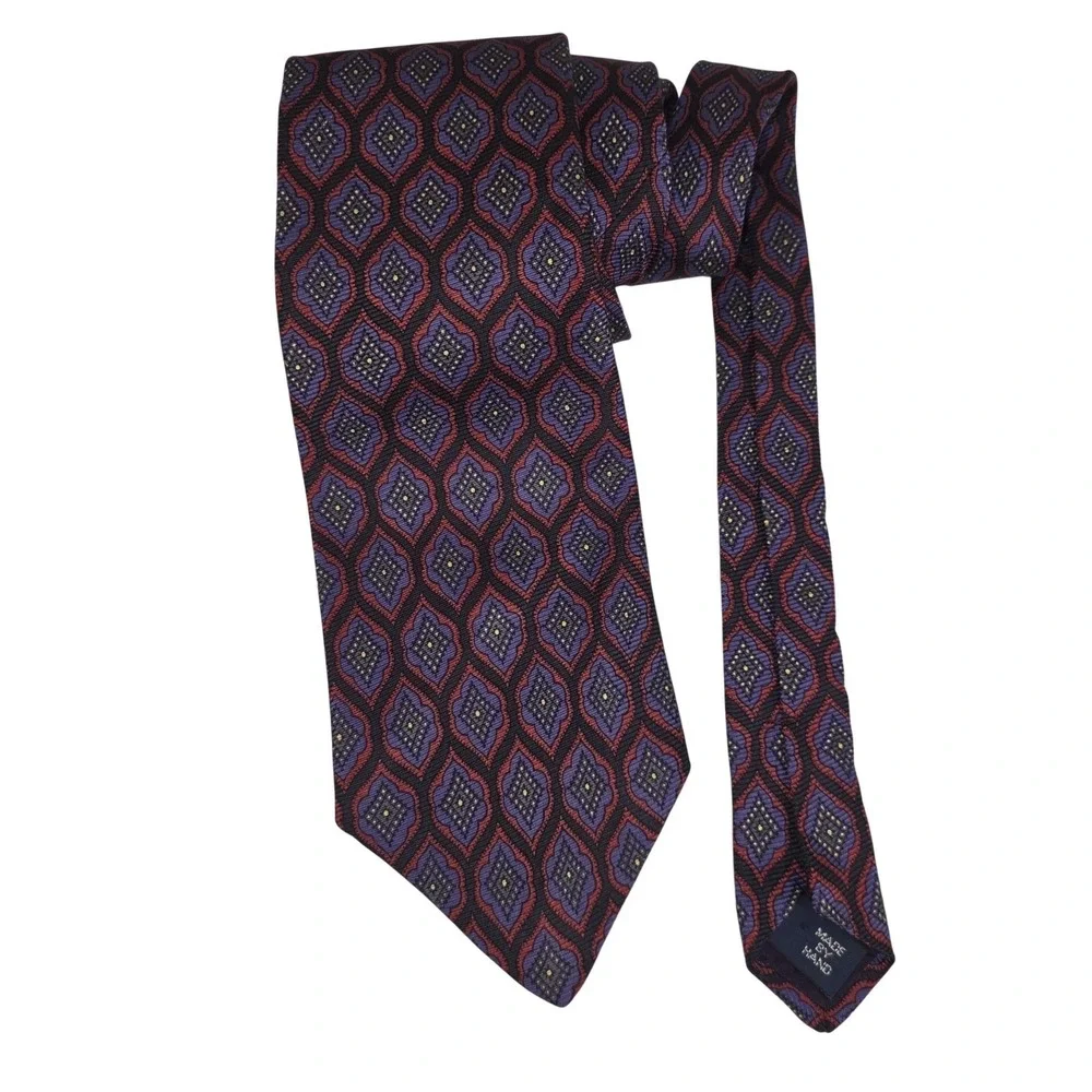 Polo By‎ Ralph Lauren Tie Mens Woven Handmade Geometric Diamond Purple Pattern
